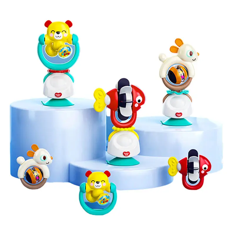 Dining Chair Playmate 6M+ Infant Animal Bear Rabbit Fish Rotating Suction Cup Rattles 2 In 1 Baby Rattle Toys
