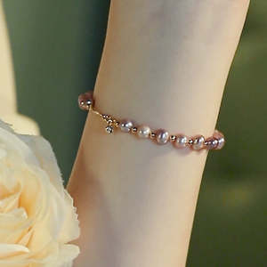 WENCHI สร้อยข้อมือมุกน้ำจืดธรรมชาติสำหรับผู้หญิง คลาสสิก อเนกประสงค์ สีม่วง ดีไซน์หรูหรา ความยาว 17 ซม. ความหนา 5 มม. - Product Image 4