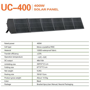 Panneau solaire monocristallin pliable UC-400 400W 12V 24V portable pour générateur et station d'alimentation - Product Image 6