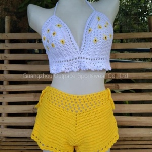 Bikini de Ganchillo Hecho a Mano Vintage Personalizado OEM, Top de Bikini Sexy con Flores 3D, Traje de Baño para Mujer - Product Image 3