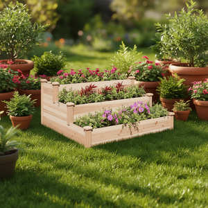 Jardinière surélevée en bois de sapin massif naturel 47,2x47,2x22,0 pouces, design rustique carré pour fleurs et plantes vertes - Product Image 2