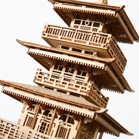 Vente en gros de puzzles en bois 3D, modèle de pagode à trois étages, puzzles en bois 3D DIY pour adultes, architecture ancienne asiatique, kit d'assemblage artisanal