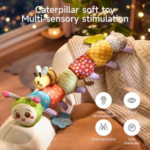 Tumama niños juguetes educativos de peluche colorido abeja retráctil Sasa sonidos sonajero de peluche lindo oruga tiempo de barriga juguetes para bebés - Product Image 2