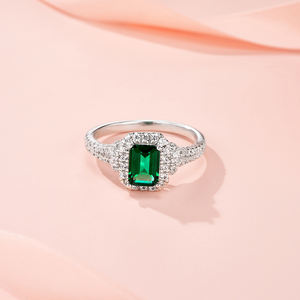 الفضة الإسترلينية 2 قيراط اللون الأخضر الزمرد قطع الخطوبة خاتم الزفاف شهادة غرا خاتم الماس المويسانيتي المرأة - Product Image 4