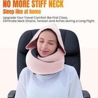 Oreiller de voyage confortable avec capuche en mousse à mémoire de forme, oreiller de cou en U avec capuche, doux pour la peau, pour avion et bureau, accepte la personnalisation