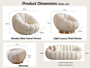 كرسي استرخاء فاخر بتصميم تاتامي، مصنوع من الصوف الصناعي بلون كريمي، مناسب لغرفة النوم والشرفة، كرسي كسول على شكل يقطينة - Product Image 6