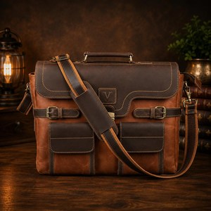 Maletín de Cuero para Contratistas, Maletín Profesional para el Trabajo, Bolsa de Mensajero para Portátil, Bolsa de Hombro para Viajes de Negocios para Hombres - Product Image 1