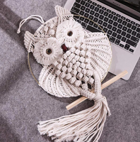 Vente Flash : Décoration Murale Nordique en Macramé Faite Main, Motif Hibou, Tissée, Rectangulaire Beige, pour la Maison