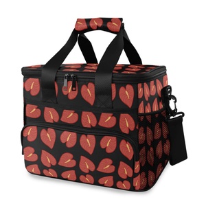 Hot Selling Hawaii Style Red Anthurium Waterproof Picnic Camping Insulated Tote Custom Design <b>Cooler</b> <b>Box</b> With Shoulder Straps - Product Image 1