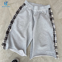 Shorts amples streetwear de haute qualité BENTURA, personnalisés, à carreaux, patchwork, ourlet brut, broderie délavée, effet vieilli