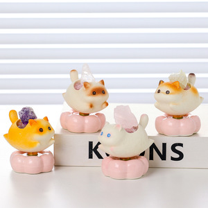 Figurines de chatons en cristal mignonnes, 4 pièces, décoration de bureau en résine, cadeau de bureau Feng Shui - Product Image 1
