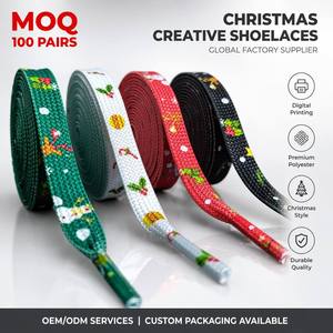 Cordones Planos Personalizados al por Mayor para Navidad, de Poliéster de 8mm con Patrón de Muñeco de Nieve, Árbol y Reno, para Reemplazo de Cordones de <span class=keywords><strong>Zapatillas</strong></span> Festivas - Product Image 1