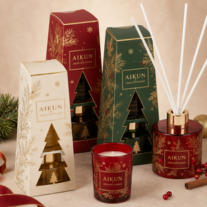 Aikun Festive Pine Clear Reed Diffuser and Frosted Scented <b>Candle</b> <b>Gift</b> <b>Set</b> with Natural Reeds and Printed Box for Christmas - Product Image 3