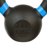 Kettlebell en fonte de musculation supérieure Bandes bleues de 15 livres Poignée texturée large Portable Plus de poids 5-100LB disponibles