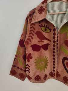 <b>Velvet</b> Suzani <b>Jacket</b> Boho Embroidered Eye & Heart Motif Coat Handmade Colorful Festival Wear Unique Artistic Statement <b>Jacket</b> - Product Image 3