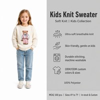 Pull à col rond gris pour enfants avec logo personnalisé, motif ours, manches longues, broderie, polyester, mignon, décontracté, printemps-été, vente en gros