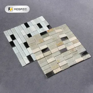 Bán Nóng Trang Trí Màu Be Gạch Dải Mosaic Glass Mix Đá Gạch Mosaic Cho Phòng Tắm Và Nhà Bếp