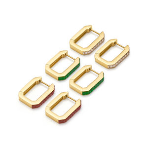 Серьги-толстовки из нержавеющей стали 316L квадратные зеленые Багеты с цирконием, сережки 18 карат, золотые геометрические красочные обручи, оптовая продажа - Product Image 3