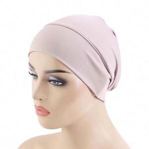 Wholesale Custom Logo Hair Accessories Soft Stretchy Muslim Beanie Dome Cap <b>Head</b> Wrap Hijab Solid Color Image <b>Style</b> Beach Unisex - Product Image 1