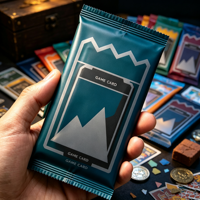 Emballages personnalisés en feuille holographique thermoscellée pour paquets de boosters TCG, sachets en mylar pour l'emballage de jeux de cartes à collectionner