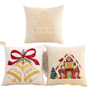 American Embroidery Square Knitted Throw <b>Pillow</b> Cover Christmas Winter Velvet <b>Soft</b> Bell Farmhouse Home Hotel Invisible Zipper - Product Image 1