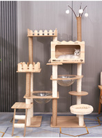 Grand arbre à chat en bois écologique, moderne, avec condo et griffoir en sisal pour grimper, jouer et se reposer
