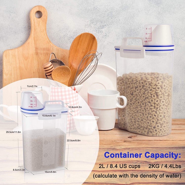Sigillati Contenitore Per Riso In Vetro E Bambù Con Distributore - Capacità 5L/8L, Ermetico, Con Misurino - 2