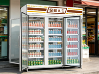 Réfrigérateur vertical commercial à porte vitrée, direct usine, portes avant et arrière, 2 à 8 portes ℃   Réfrigérateur avec éclairage LED pour supermarché