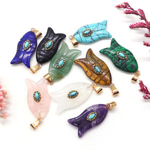 Кулон из натурального камня в форме рыбы, инкрустированный агатом с синим бирюзовым глазом, в стиле океанских отпусков, аксессуар для самостоятельного изготовления украшений - Product Image 5