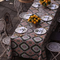 Nappe Rectangulaire Jacquard Vintage à Motif Ethnique Diamanté, Housse de Table Tissée Décorative pour Mariage et Banquet en Extérieur
