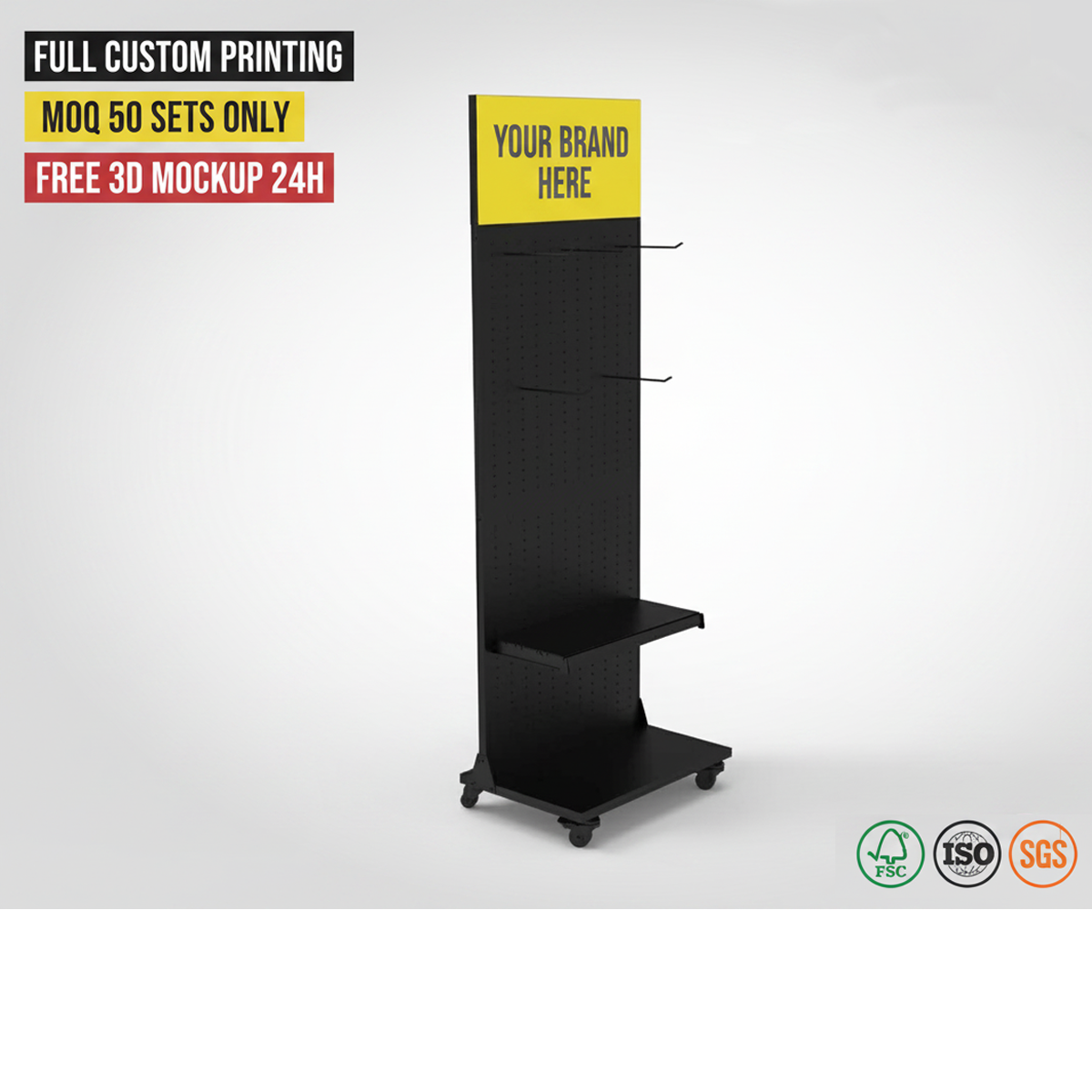 Custom Metal Beef Jerky Display Rack | Floor Standing Snack Food Display Stand with Hooks & Shelves | Retail Store Display Rack — view 1