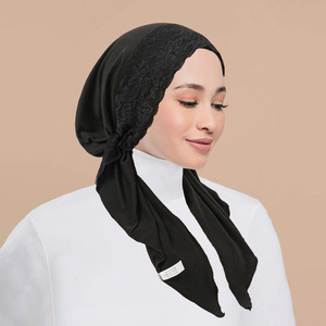 Dentelle Patchwork Elastic Tie Back Inner Caps Jersey Stretchy <span class=keywords><strong>Hijab</strong></span> Under Cap Muslim Women Soft Head Wrap <span class=keywords><strong>Bonnet</strong></span> Turban - Product Image 4
