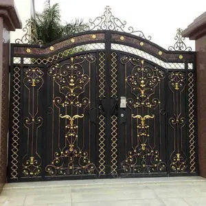 Vendita all'ingrosso progettato cancello-Villa ingresso ornamentali altalena doppia ferro cancelli principali disegni cancello in ferro battuto con vetro