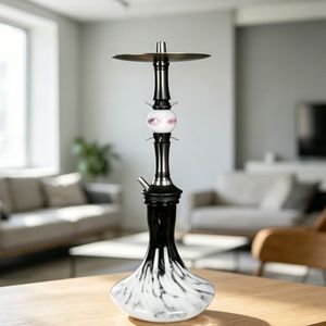 Set de Cachimba de Arte Metálico Árabe con Base de Vidrio con Textura de Mármol y Boquilla a Juego - Product Image 3