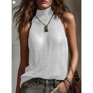 Chaleco de punto abierto con cuello alto color café marrón talla S para mujer - Product Image 3