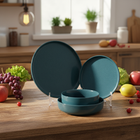 Ensemble de 4 bols et assiettes en céramique classique émaillée verte de luxe, résistants à la chaleur, compatibles four, micro-ondes et lave-vaisselle