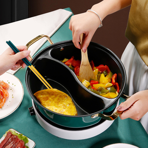 Nồi nấu lẩu vịt mandarin bằng thép không gỉ 304, hình tròn lớn, chống dính, hai ngăn, có tay cầm - Product Image 2