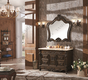 Mueble de <span class=keywords><strong>Baño</strong></span> de Madera Maciza Tradicional Europeo, Gabinete Clásico Tallado a Mano, Diseño Moderno, <span class=keywords><strong>Espejo</strong></span> de Piso para Villa u Hotel - Product Image 2