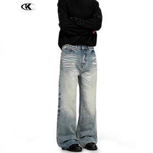 Jeans en denim rétro américain 11KN à moustaches de chat pour hommes et femmes, lavés, vintage, délavés, blancs, design ample, <span class=keywords><strong>coupe</strong></span> bootcut, empilés, pantalons longs - Product Image 4