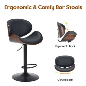 Modern Swivel Bar <b>Stools</b> Set 2 Adjustable Height Bentwood PU Leather Upholstered Seat Backrest Footrest for Hotel <b>Dining</b> Iron - Product Image 2