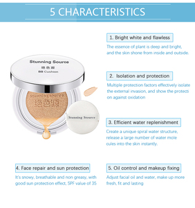 Cojín de aire de larga duración OEM/ODM, crema <span class=keywords><strong>CC</strong></span>, base de maquillaje brillante hidratante con esponja de maquillaje de setas para cobertura de ojeras - Product Image 5