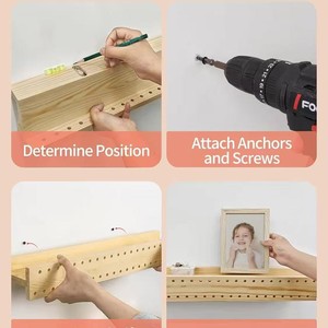 Wooden Pegboard Double Layer <b>Shelf</b> <b>Wall</b> <b>Mounted</b> Adjustable Storage For Kids Books Toys Stationery Natural Wood Color - Product Image 4