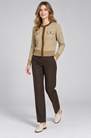 Cardigan en tricot personnalisé pour femme, col rond, manches longues, motif jacquard, hauts en tricot, fabricant OEM ODM en gros