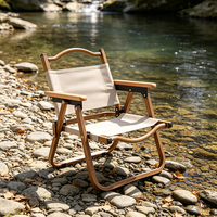 Chaise de camping pliante portable imperméable style bois avec accoudoirs, siège de loisirs extérieur mobile pour la plage, logo personnalisé pour l'extérieur