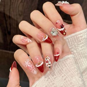 10 <span class=keywords><strong>Uñas</strong></span> Postizas Acrílicas Hechas a Mano con Diseño <span class=keywords><strong>de</strong></span> Copo <span class=keywords><strong>de</strong></span> Nieve 3D Rojo Francés para Navidad, Tamaño Mediano, Cobertura Completa, con Pegamento, Venta al por Mayor - Product Image 3