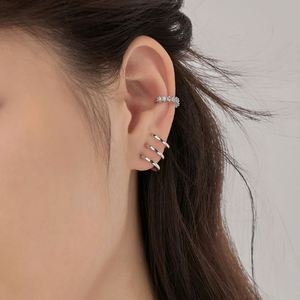 Dylam Simplicity Personalized Design S925 Silver Rhodium 18K Gold Plated C Shape Multiple Layer Geometric Women <b>Cuff</b> <b>Earrings</b> - Product Image 4