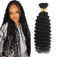 Rambut Asli Remy Keriting Model Deep Wave Boho Braids, Bundel Rambut Asli untuk Kepang Tanpa Weft, Rambut Asli Keriting untuk Kepang