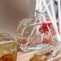 Diffuseur d'huiles essentielles de luxe en verre carré de 100 ml, sans flamme, avec fleurs séchées et rotin, aromathérapie