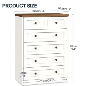 Tủ quần áo 6 ngăn kéo hiện đại tối giản kết hợp với đầu óc chó ấm áp và các điểm nhấn kim loại màu đen - Product Image 5