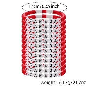 Pulsera de Cuentas de Arcilla Suave con Forma de Corazón, Temática de Fútbol Europeo Americano 2026, Colorida y Popular, 12 Piezas/Juego para Mujer - Product Image 4